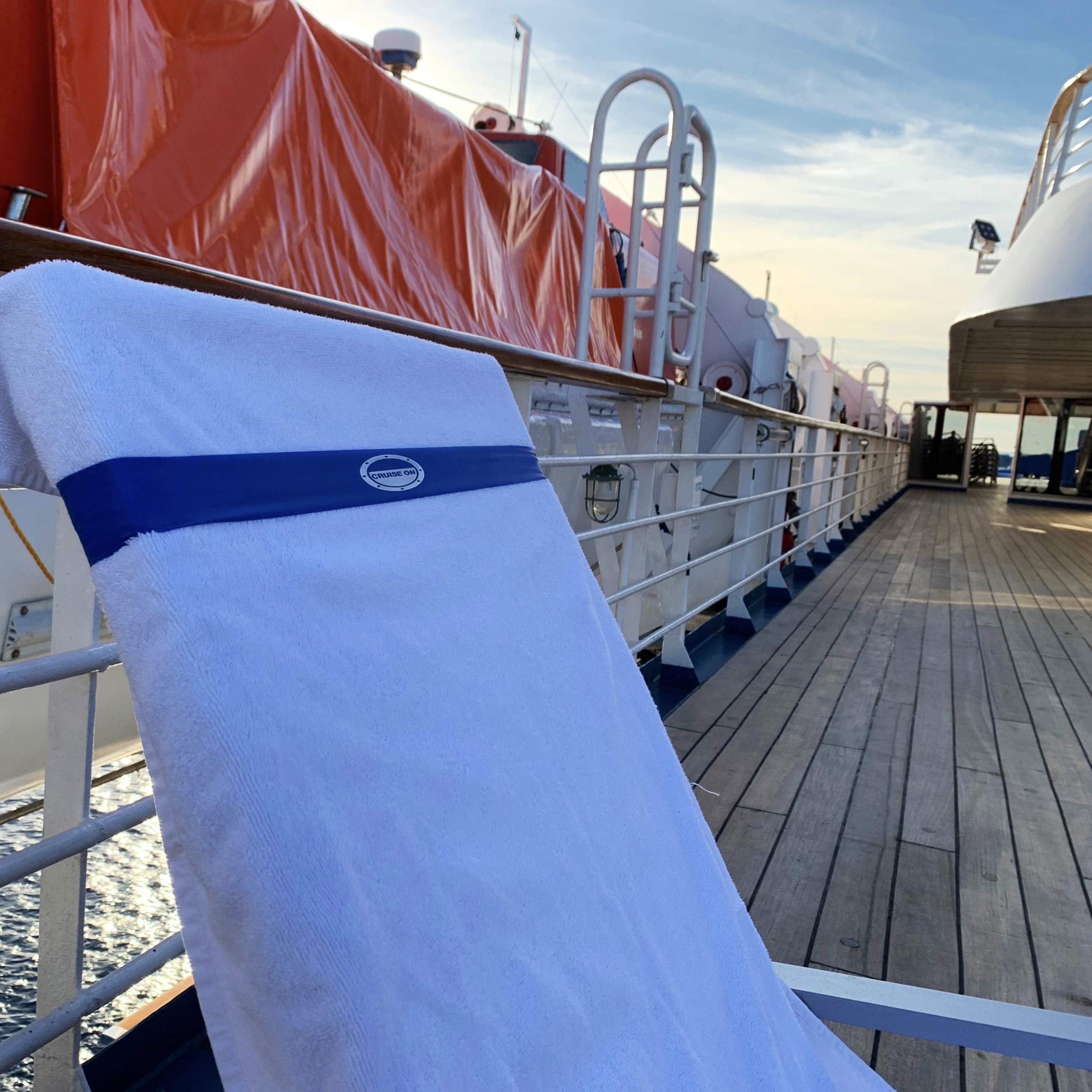 Cruise On Towel Bands for Cruise Chairs (4 Pack) - Secure & Stylish Beach Towel Clips for Pool, Ship & Travel - Blue & Teal - Perfect for 2025 & 2027 Vacations, Essential for Beach, Cruise & Resort Use