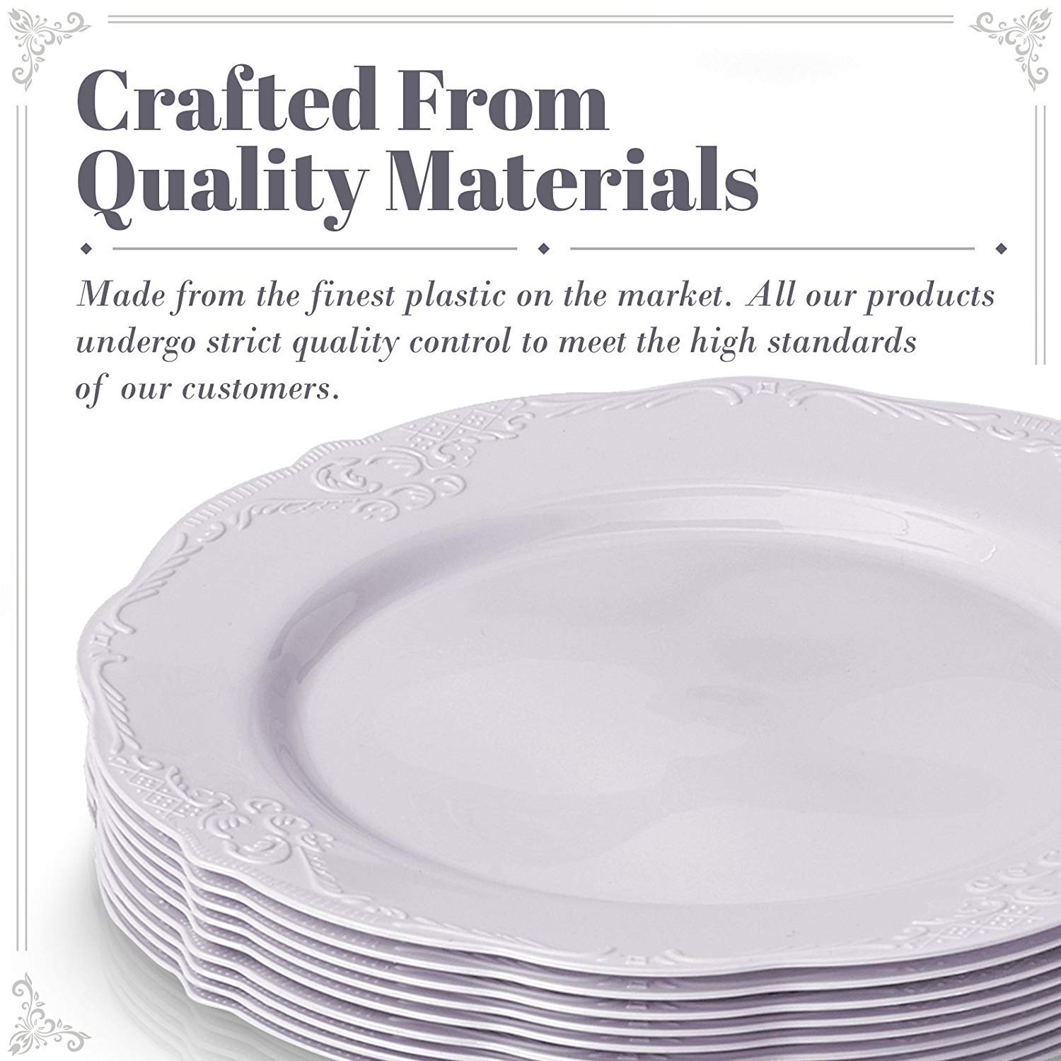 Premium Silver Vintage Disposable Plastic Dinner Plates - 10-Piece Set, Pack of 2 - Elegant White Reusable Tableware for Parties, Picnics & Catering Events