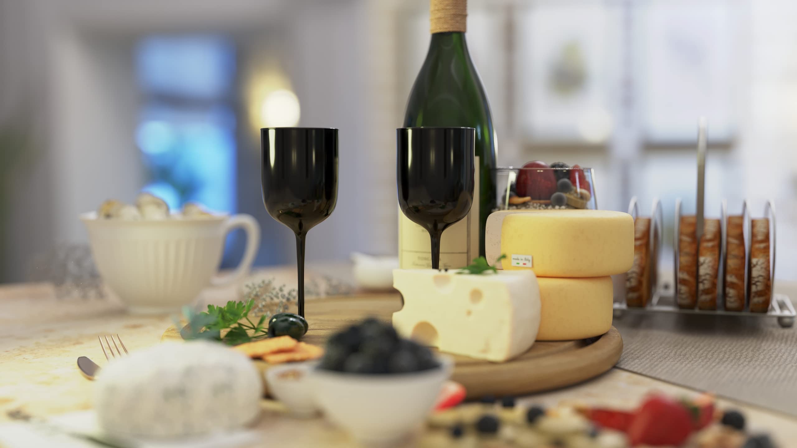 30-Pack 12 oz Black Plastic Wine Goblets with Stems - Elegant Disposable Wine Glasses for Weddings, Parties, Outdoor Events & Poolside Gatherings - Perfect for Cocktails, Champagne and Beverage Serving