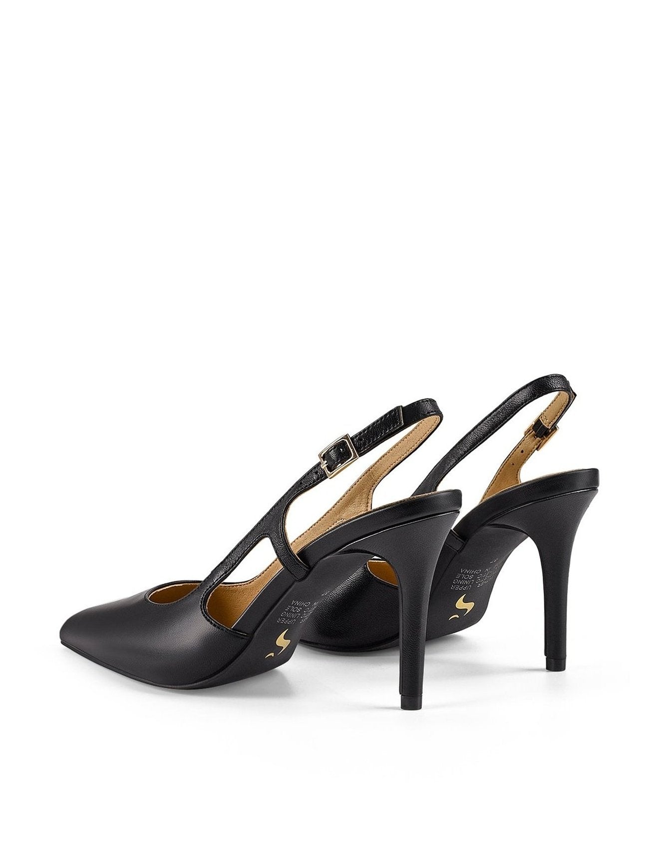 Elegant Black Leather Cinch Slingback Heels - Women's Fashion Shoes for Work, Party & Special Occasions