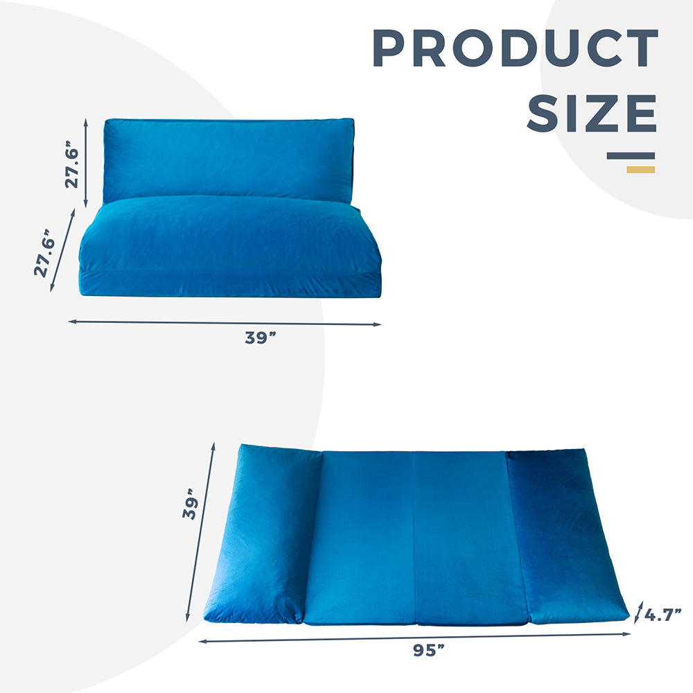 MAXYOYO Velvet Bean Bag Folding Sofa Bed - Washable Cover for Adults, Blue | Comfortable Floor Seating for Living Room, Bedroom & Dorm
