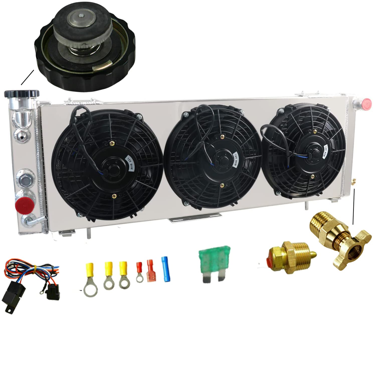 High-Performance Aluminum Radiator for 1991-2001 Jeep Cherokee XJ (2.5L L4 & 4.0L L6) - 3-Row Cooling System with Fan Shroud & Thermostat Relay | Off-Road, Towing & Daily Driving Upgrade