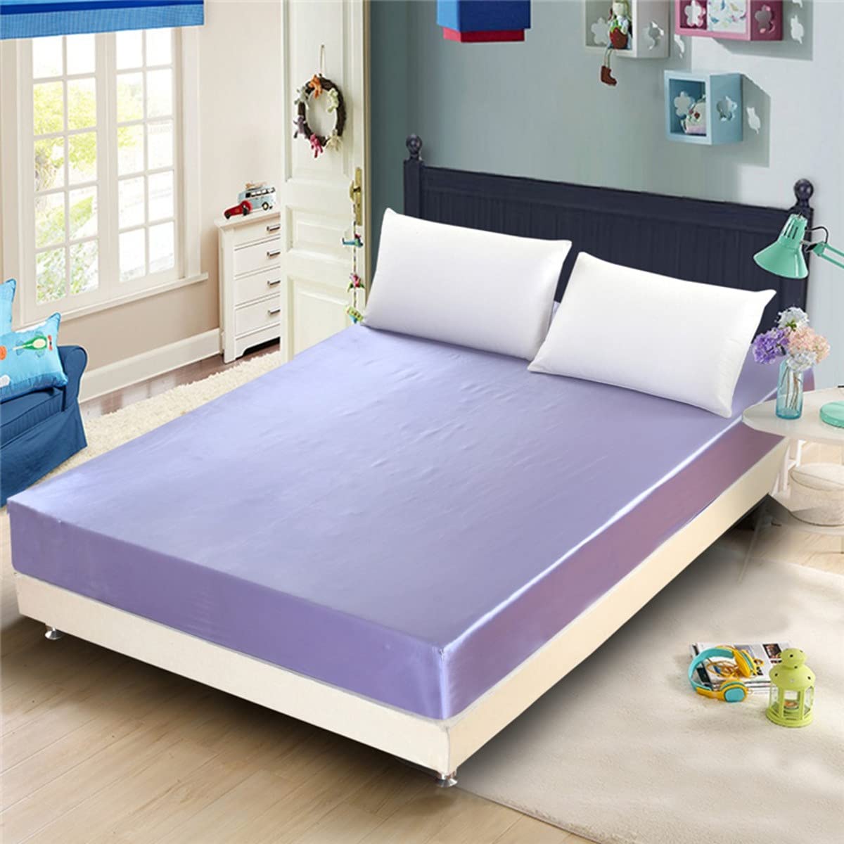 Jejeloiu Satin Sheets Twin Size - 2 Piece Violet Silk Bedding Set with Deep Pocket Fitted Sheet & 1 Pillowcase - Ultra Soft Wrinkle-Free for Luxurious Bedroom Decor & Comfortable Sleep