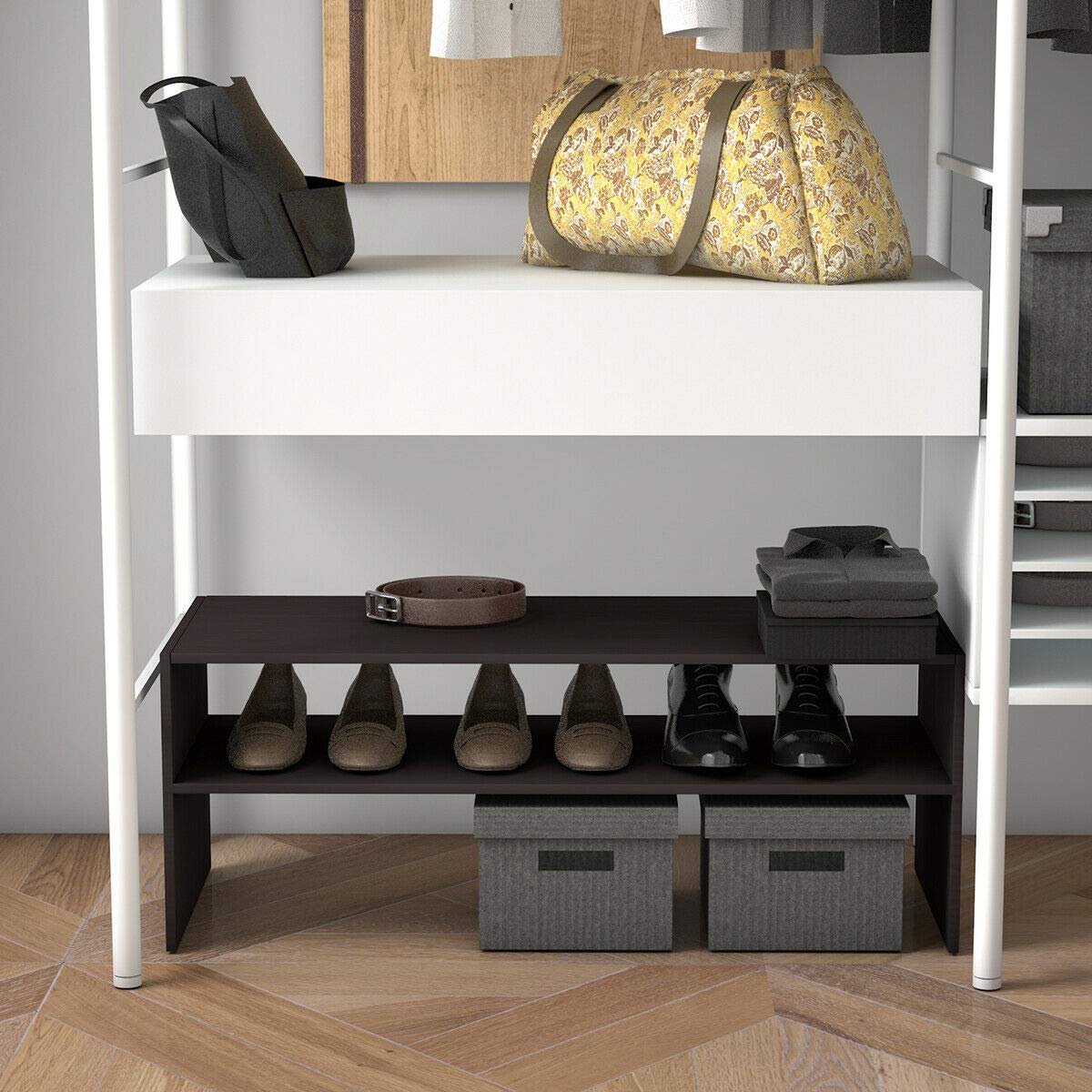 Giantex 6-Tier Stackable Shoe Rack Organizer - 3-in-1 Vertical Shoe Storage Shelf Holds 18 Pairs - 31 Inch Wide Wooden Entryway Shoe Cabinet for Closet, Living Room, Office (Walnut Finish) - Perfect for Small Spaces & Home Organization