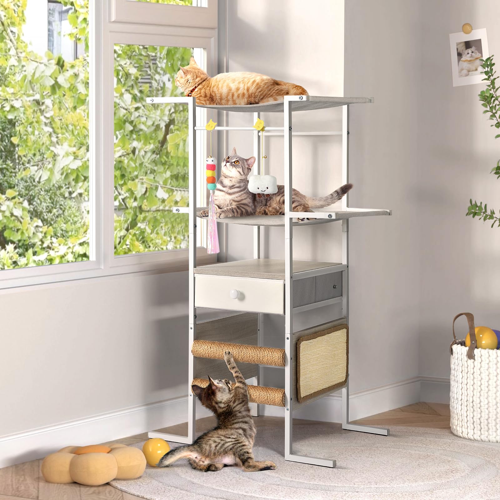 Premium Cat Tree with Sisal Scratching Post - Multi-Level Cat Tower with Bed, Hammock & Toys - Modern Indoor Cat Condo for Kittens & Small Cats - Perfect for Play, Rest & Climbing in Home or Apartment