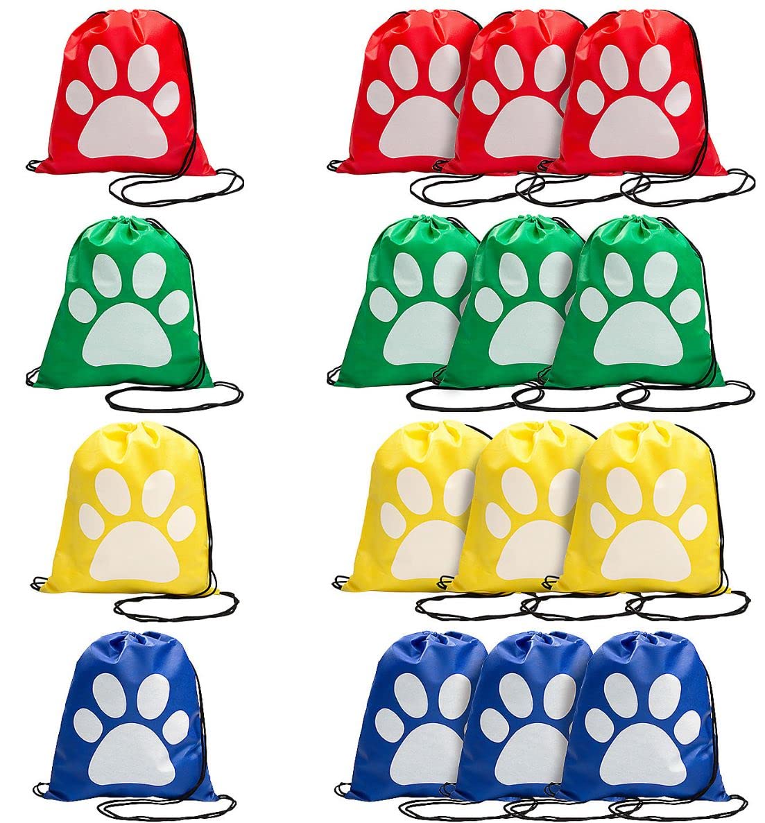 Paw Print Drawstring Backpack Set - 12 Reusable Party Favor Bags for Puppy, Patrol & Cat Themes | Perfect for Birthday Parties, Pet Lover Gifts & School Events