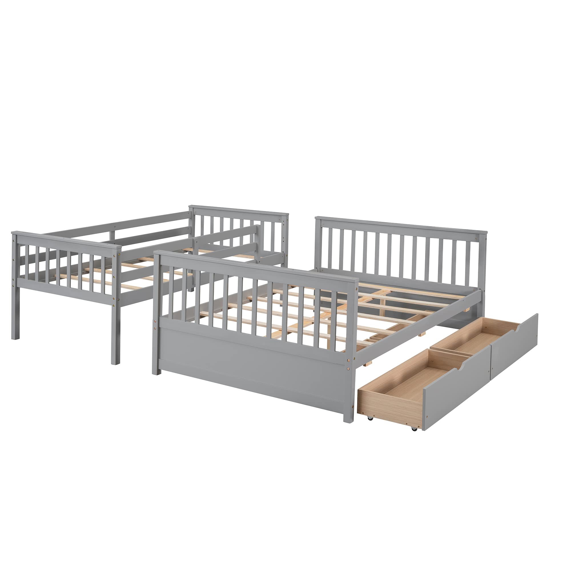 Harper & Bright Designs Twin Over Full Bunk Bed with Drawers & Ladder - Solid Wood Space-Saving Kids Bunk Bed - Grey Bedroom Furniture for Small Rooms & Shared Kids Bedrooms