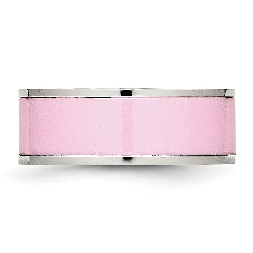 Diamond2Deal Stainless Steel Polished Pink Ceramic Ring for Women - Elegant Fashion Jewelry Gift for Valentine's Day, Anniversary & Special Occasions