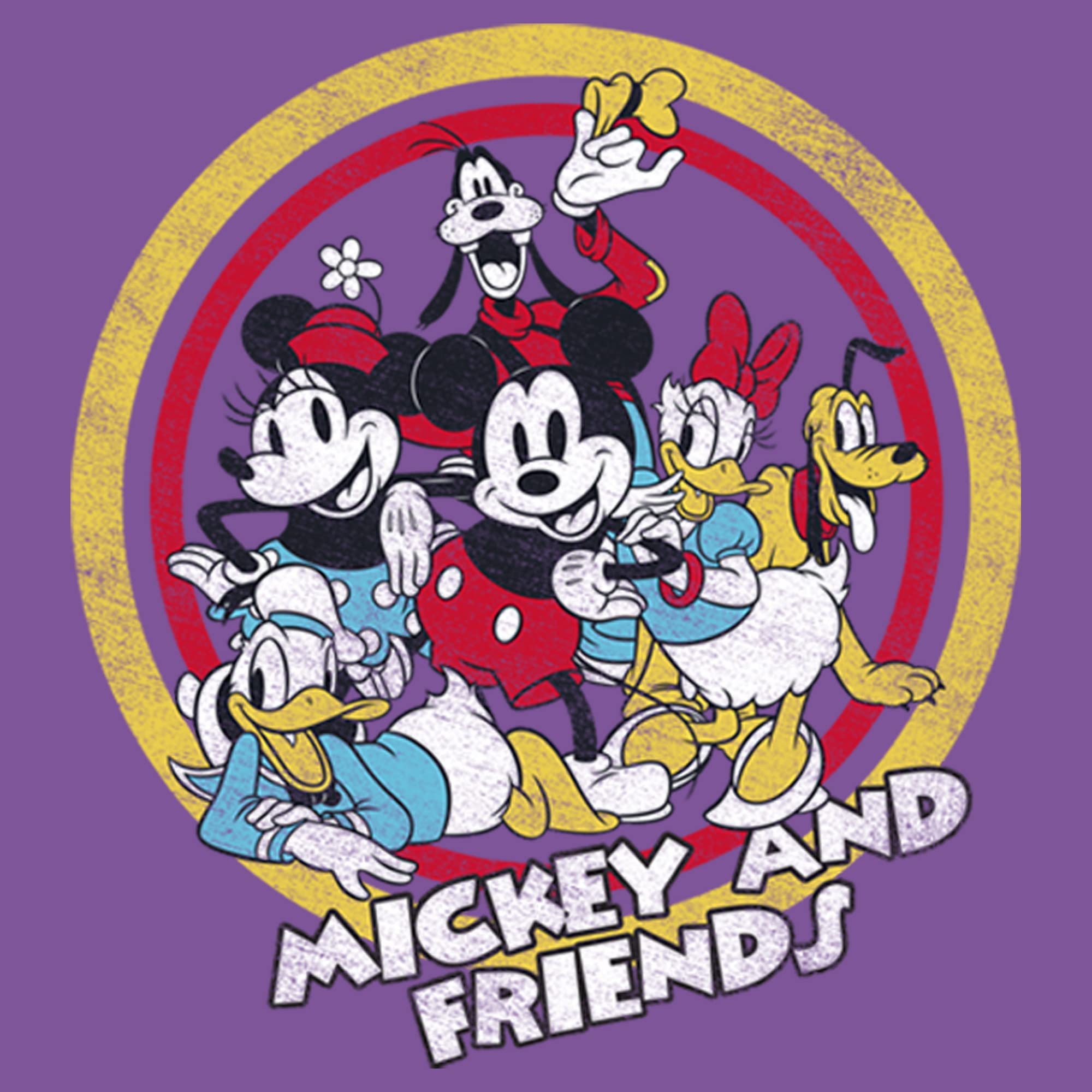 Disney Characters Circle of Friends Graphic Heather Crew Neck T-Shirt for Girls - Soft Cotton Casual Tee for School, Playdates & Everyday Wear