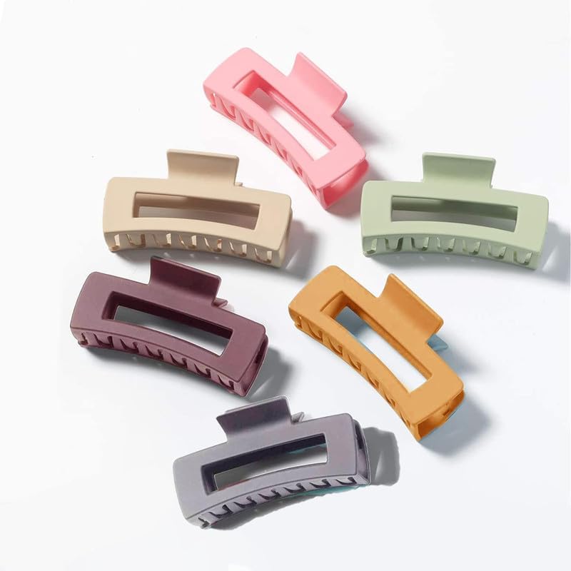 CHIROGRAPHY 6 Pack Matte Hair Claw Clips - 3.5 Inch Medium Non-Slip Hair Clips for Women, Strong Hold Rectangle Hair Claws for Thick Hair - Hair Styling Accessories for Ponytail, Bun & Updo (Multicolor)