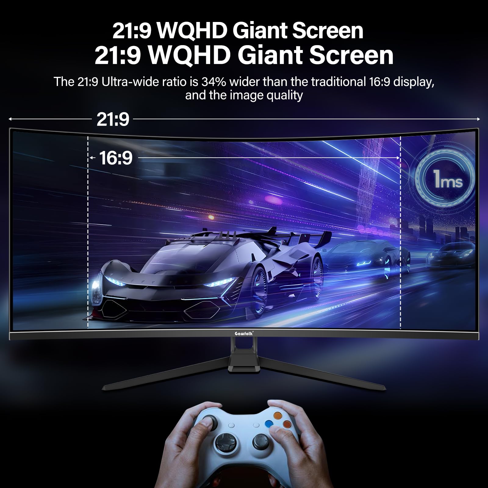 34 Inch Ultrawide Curved Gaming Monitor 1500R - 165Hz UWQHD 3440x1440 PC Screen with FreeSync, 75x75mm VESA Mount | Immersive Gaming & Productivity for Home Office & Esports
