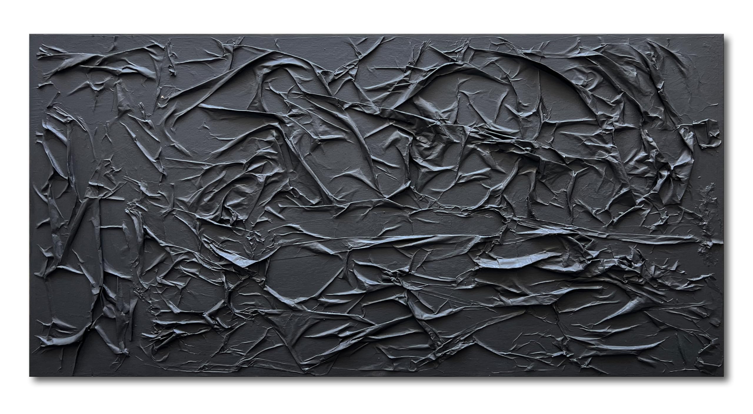 Hand-Painted Thick Texture Black Minimalist Oil Painting - 24x48 Inch Modern Abstract Wall Art for Office, Living Room & Corridor Decor | Premium Canvas Artwork for Home & Business Interiors