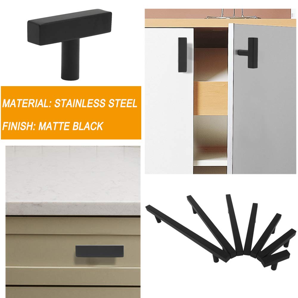 **Probrico 15-Pack Black 2-Inch (50mm) Square T-Bar Cabinet Handles - Kitchen & Drawer Pulls Hardware for Modern Cabinets & Furniture (Home, Office, RV Use)**