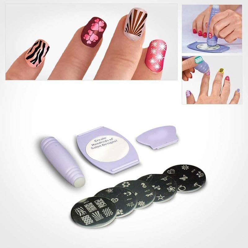 PARVY Professional Nail Art Stamping Kit - Silicone Stamper, Scraper, 5 Rectangular Steel Image Plates for Salon-Quality Nail Designs | DIY Manicure & Pedicure Set for Home & Professional Use | Perfect for Nail Art Enthusiasts & Salon Professionals
