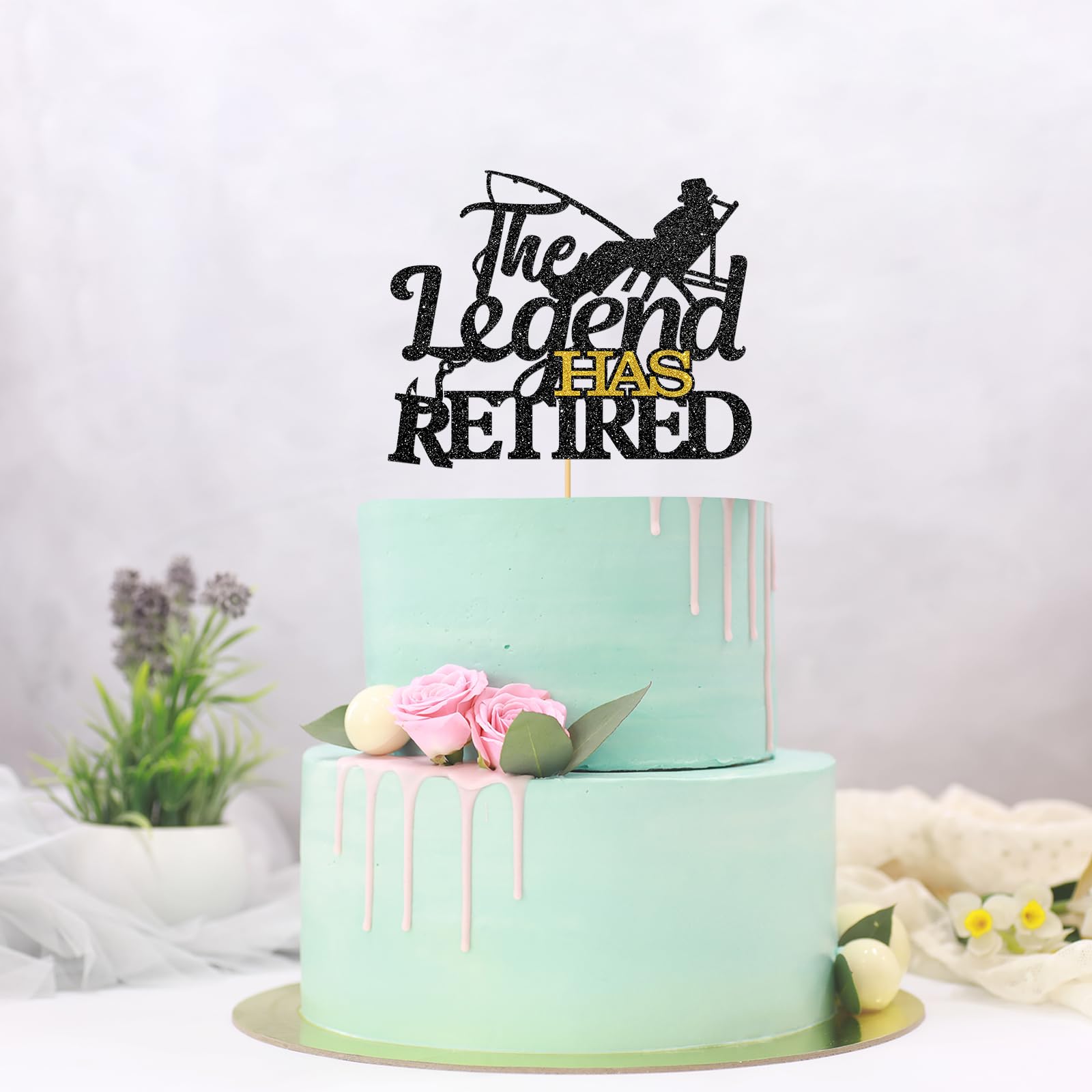 Maicaiffe Happy Retirement Cake Topper - Black Glitter Retired Farewell Party Cake Decorations | Perfect for Retirement Parties, Office Celebrations & Milestone Birthday Cakes