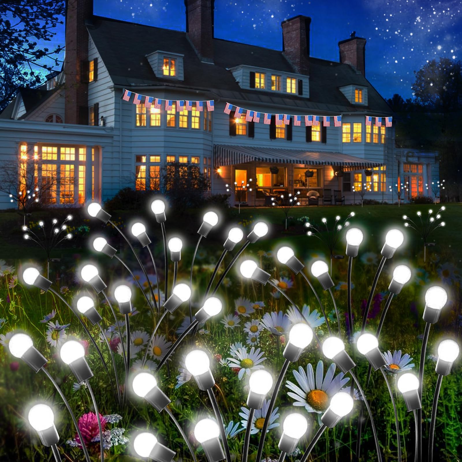 Upgraded Solar Garden Lights 6 Pack - Waterproof Outdoor Fairy Lights for Patio Pathway Wedding Decor (Cool White) - Perfect for Yard & Garden Lighting