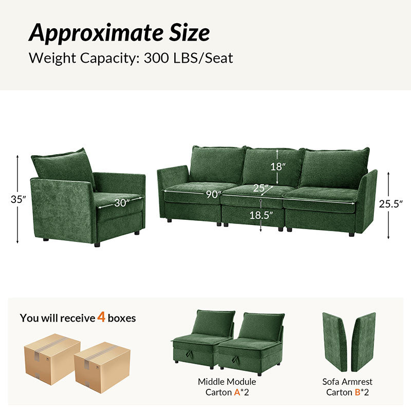 Harmetrix Oversized Soft Sectional Couch with Storage | Modern L-Shaped Sofa Bed with Hidden Compartment | Perfect for Living Room, Family Room & Small Spaces