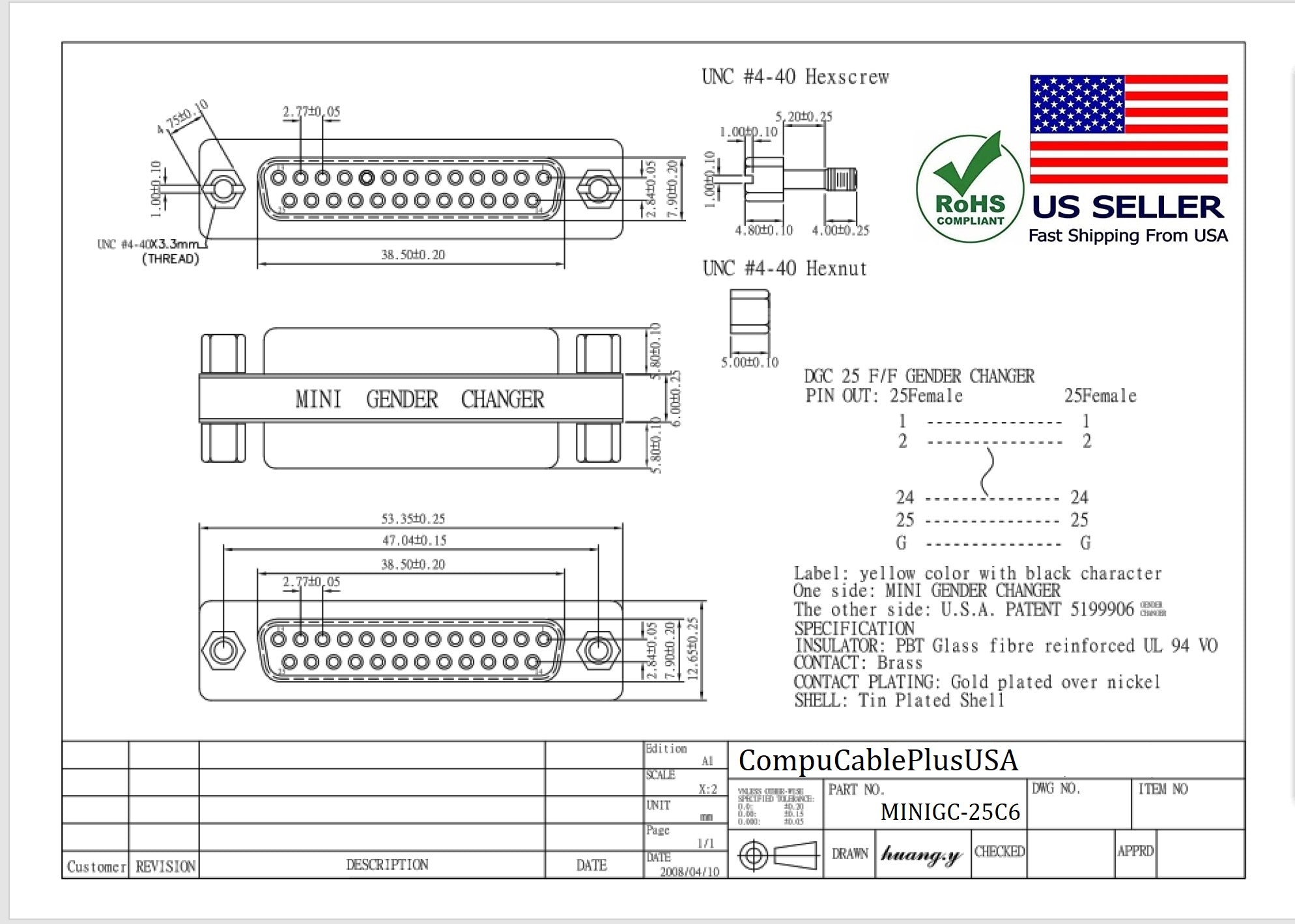 DB25 Female to Female D-Sub Serial Mini Gender Changer Coupler Adapter (6-Pack) - Perfect for Computer, Printer & Industrial Equipment Connections