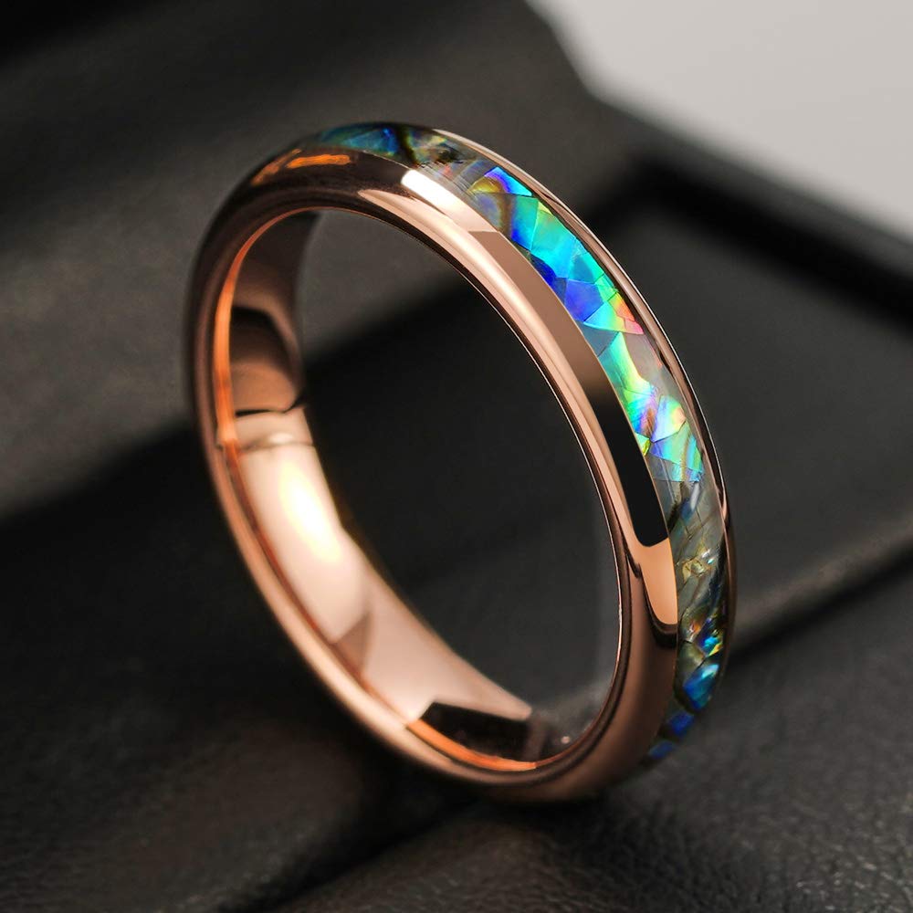 THREE KEYS JEWELRY Abalone Shell Inlay Tungsten Rings for Men & Women - 4mm/6mm/8mm Width, Silver Wedding Band, Customizable Ring - Perfect for Anniversaries, Engagements & Unique Gifts