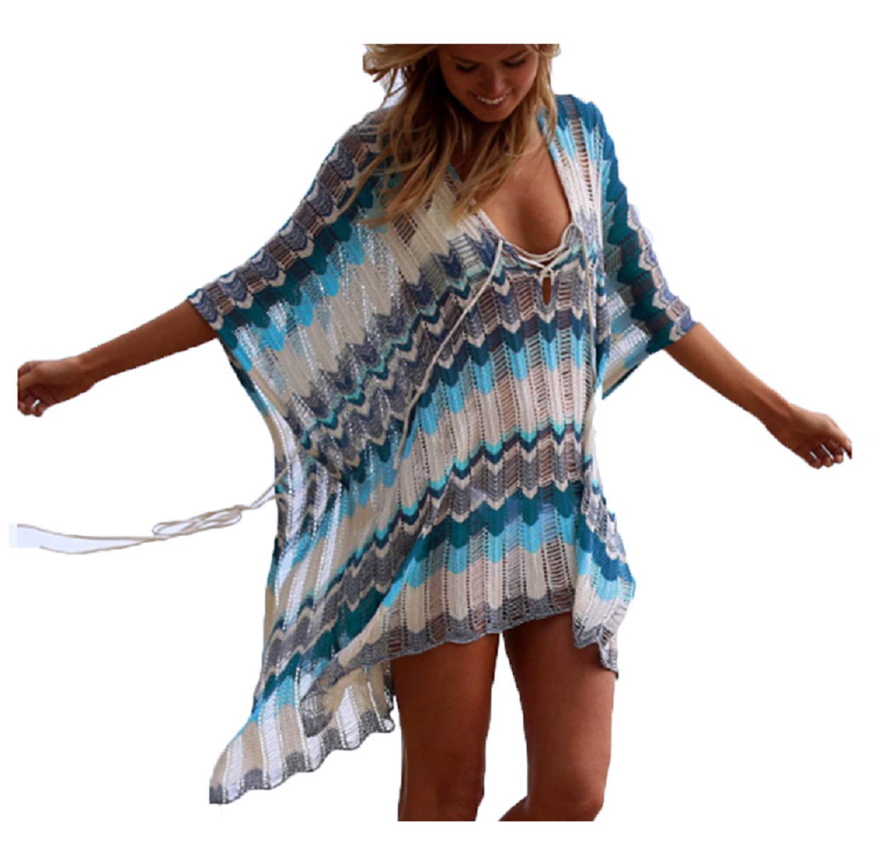 Wander Agio Women's Beach Swimsuit Cover Up - Long Sleeve Bikini Coverup with Net Design for Pool, Vacation & Summer Outfits