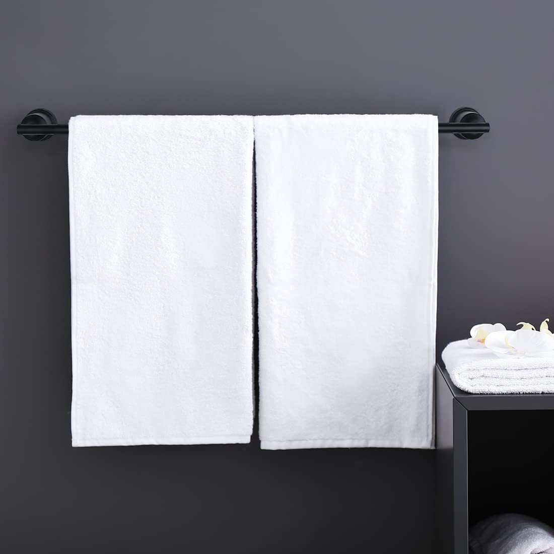 24 Inch Black Towel Bar - 304 Stainless Steel Heavy Duty Wall Mounted Bathroom Towel Rack Holder - Rustproof & Durable for Bathroom, Kitchen, Spa (Perfect for Modern Homes & Luxury Hotels)