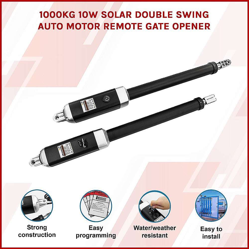 1000KG 10W Solar Powered Double Swing Automatic Gate Opener with Remote Control - Perfect for Driveway, Farm, and Ranch Security Gates