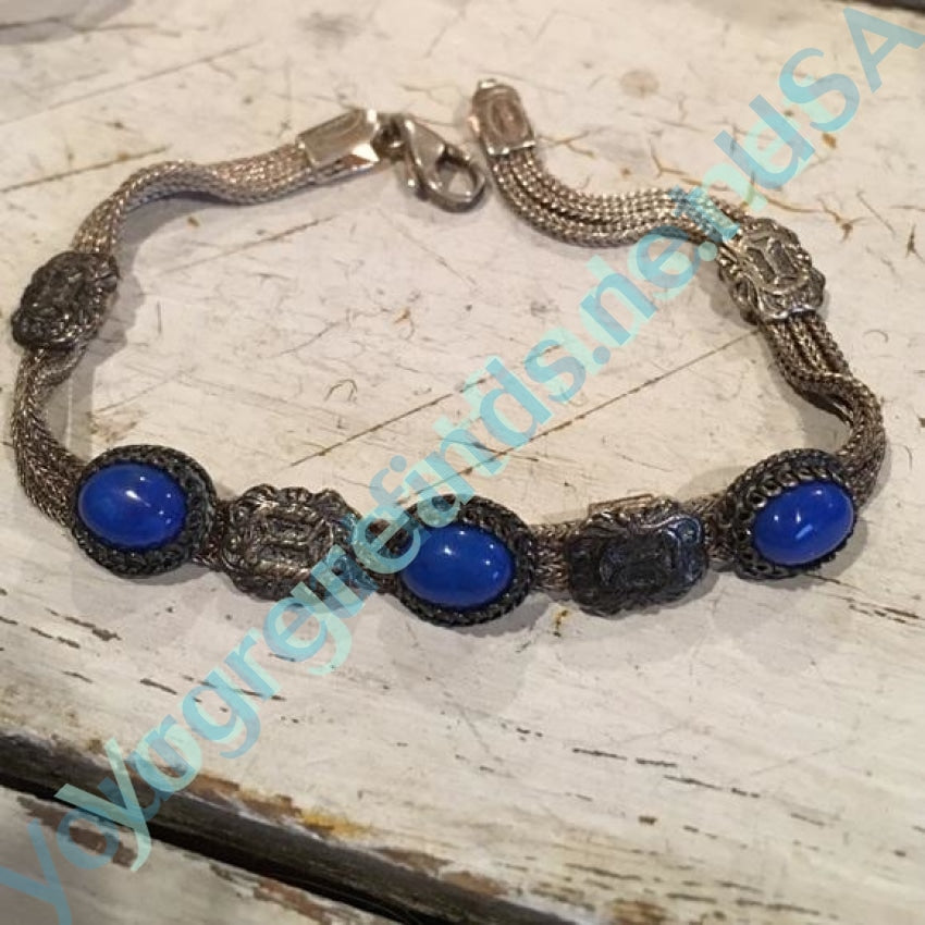 Elegant Sterling Silver Foxtail Chain Bracelet with Genuine Azurite Gemstone | Perfect for Gift Giving, Everyday Wear & Boho Jewelry Collection