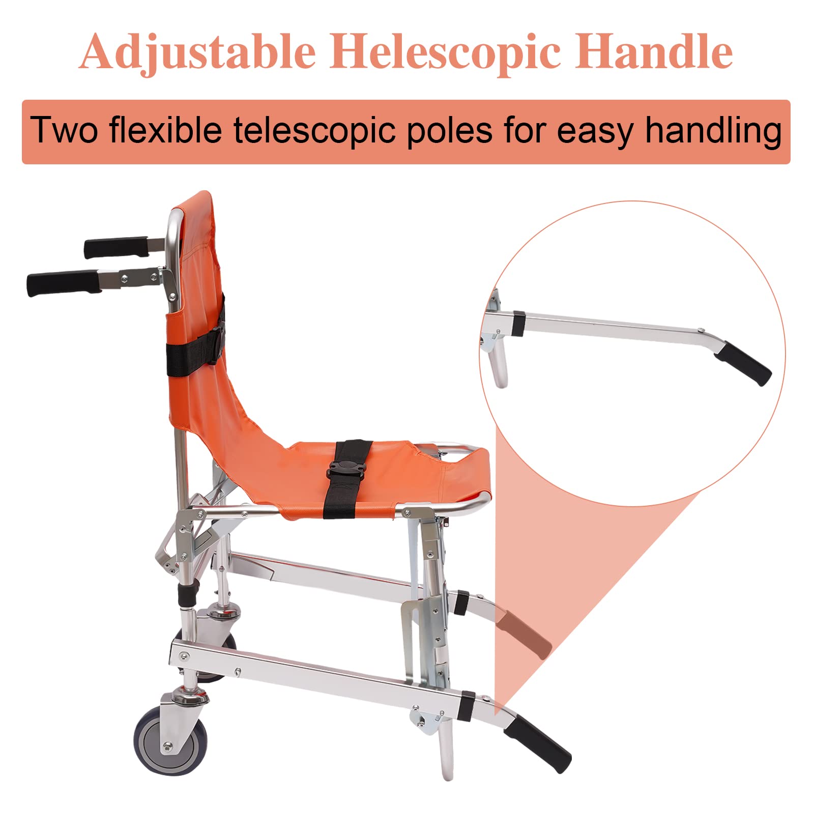 Portable Folding Stair Lift Chair - 350LB Capacity Aluminum Medical Evacuation Chair for Elderly & Disabled | Home Mobility Transfer Solution for Emergencies & Daily Use | Orange Safety Stairway Wheelchair