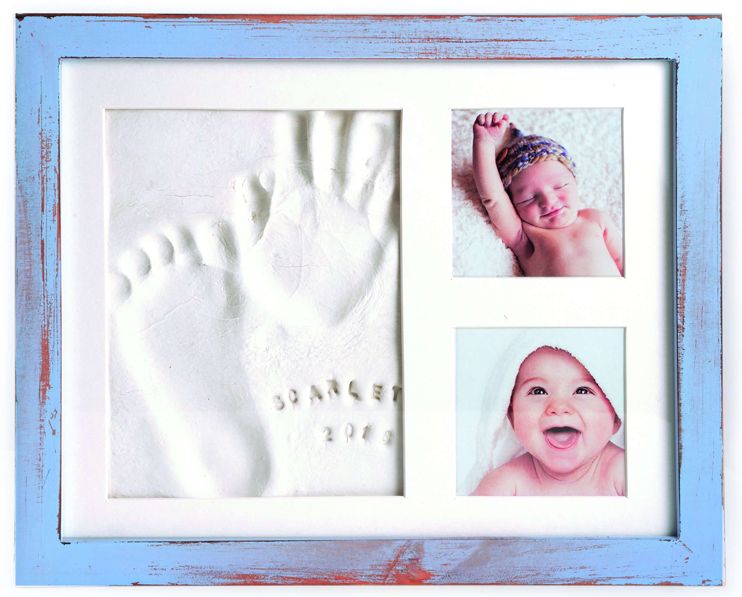 Baby Handprint & Footprint Kit with Clay & Name Stamps - Blue | DIY Keepsake for Newborns, First Birthday Gifts, Baby Shower Favors & Nursery Decor