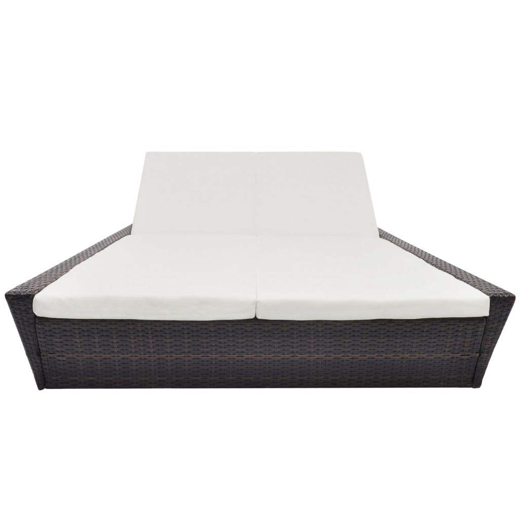 **Brown Poly Rattan Sunbed with Cushion - Convertible Sun Lounger Chaise Lounge for Garden, Patio, Balcony | Outdoor Daybed & Seating Furniture for Relaxing & Sunbathing**