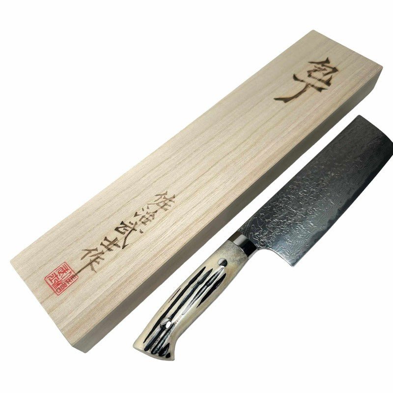 Premium Takeshi Saji SG2 Steel 170mm Nakiri Knife with Cow Horn Handle - Japanese Vegetable Knife for Professional Chefs & Home Cooking