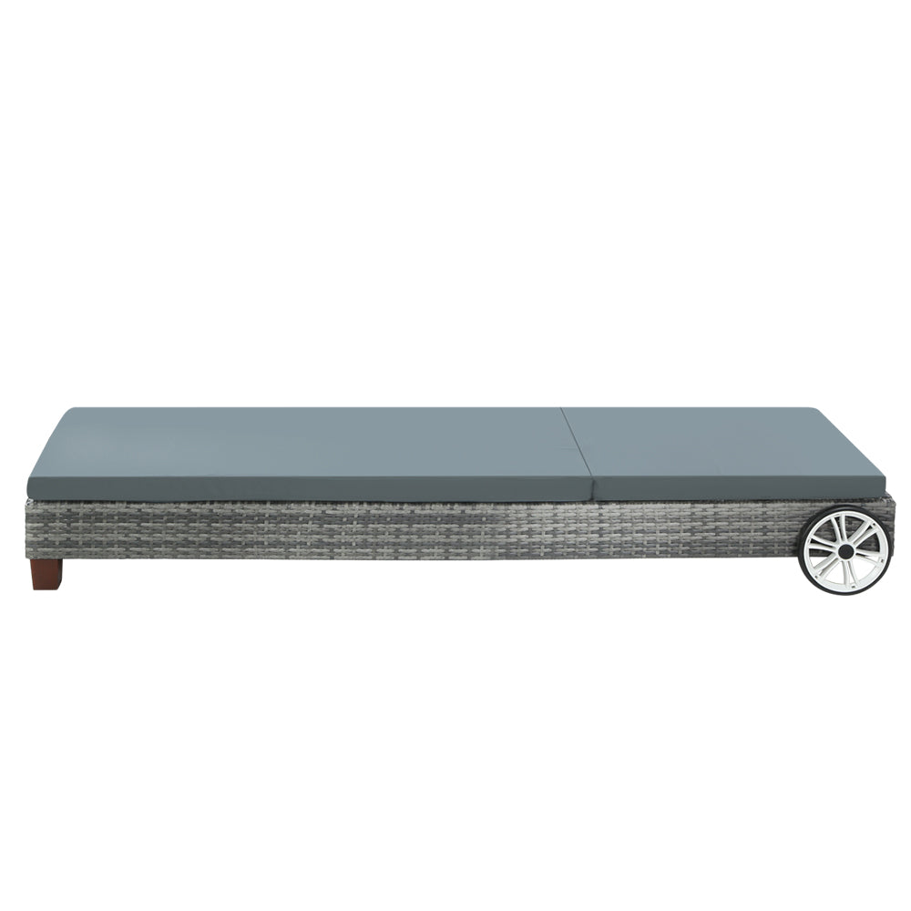 Cassidy Wicker Sun Lounge Chair with Cushion - Grey Outdoor Patio Furniture for Poolside, Garden & Backyard Relaxation
