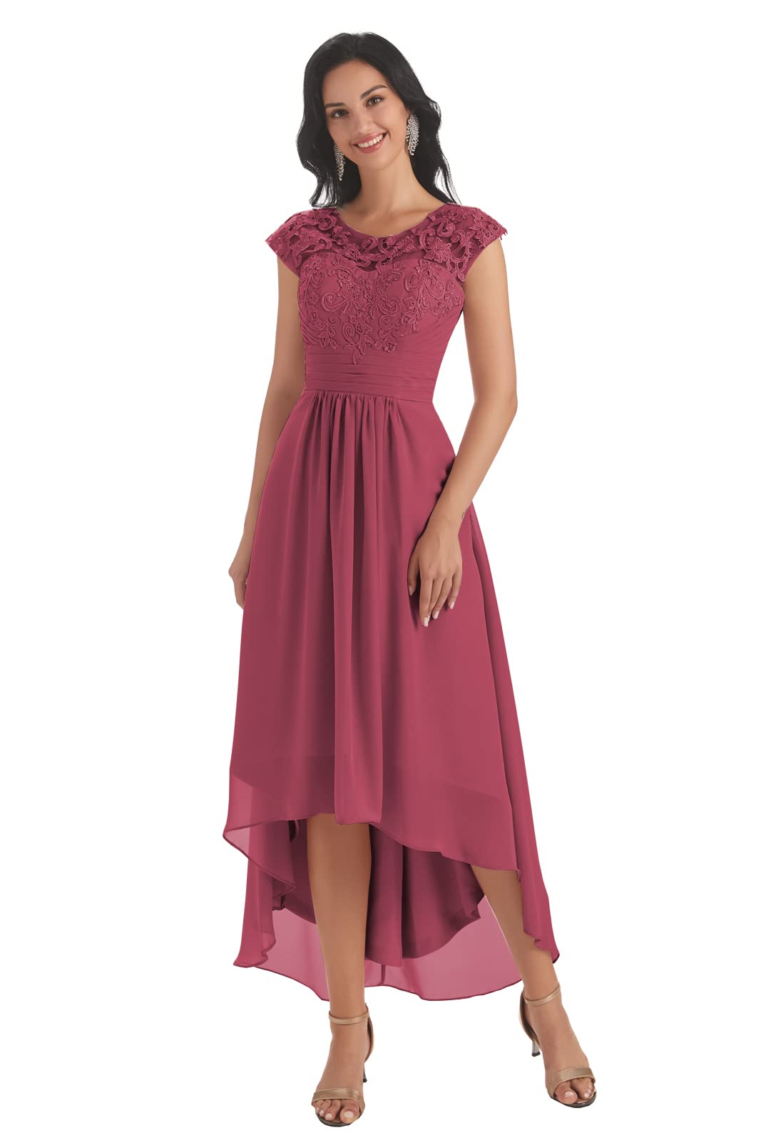 Elegant Women's Lace Bodice Tea-Length Mother of the Bride Dress - Wedding Formal Evening Party Gown for Special Occasions | Perfect for Weddings, Receptions, and Black-Tie Events