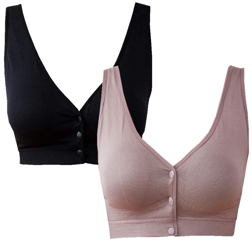 3 Pack Women's Front Close Sports Bras - Seamless Light Support Sleep Underwear for Yoga, Workout & Lounge - Easy On/Off Comfort Bras for Active Women