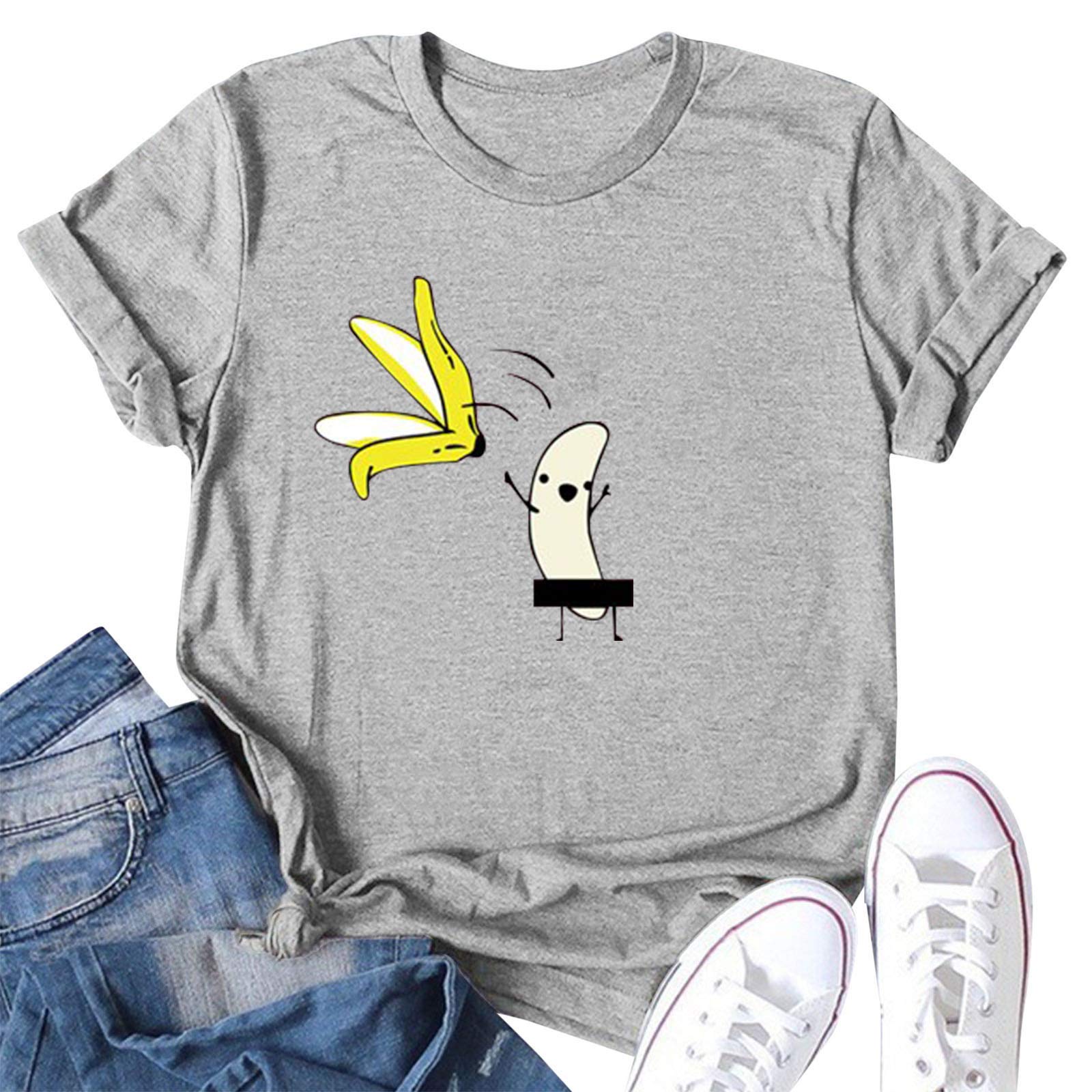 YUNDAN Women's Casual Short Sleeve O-Neck Fruit Print T-Shirt - Cute White Button Down Blouse for Summer, Work & Everyday Wear