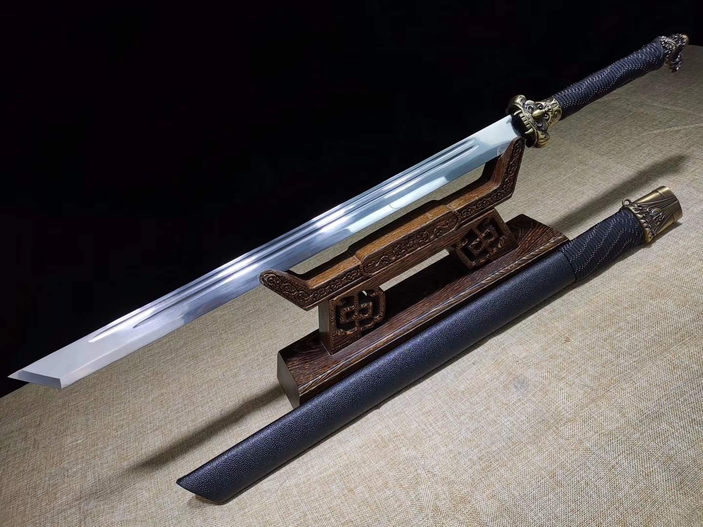Handmade Full Tang Chinese Dragon Sword - High Carbon Steel Blade & Faux Leather Scabbard | Authentic LONGSWORD Tang Dao for Martial Arts Training, Historical Collection & Unique Gift | Perfect for Cosplay, Display & Chinese Culture Enthusiasts