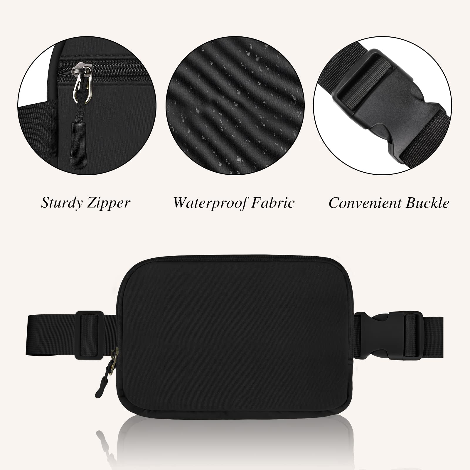 Women's Adjustable Strap Fanny Pack - Black Crossbody Belt Bag for Running, Travel & Outdoor Activities | Fashionable Waist Pack for Gym, Hiking & Daily Use