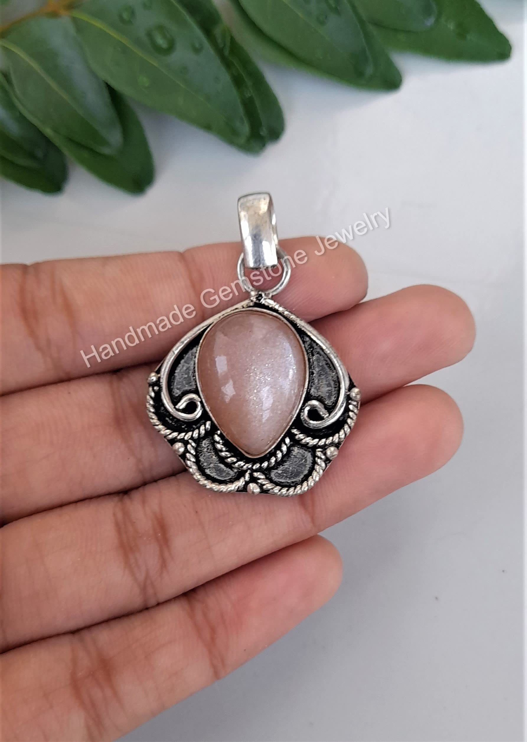 Peach Moonstone Pendant Necklace - 925 Sterling Silver Plated Women's Jewelry with Light Pink Gemstone | Unique Birthstone Gift for Her | Perfect for Weddings, Anniversaries & Special Occasions