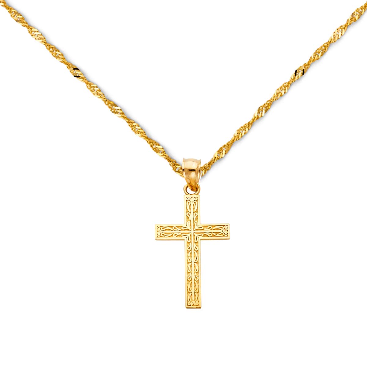 14K Yellow Gold Cross Pendant Necklace Set - Polished Charm for Women & Men, Perfect for Gifts, Baptism, Weddings & Everyday Wear