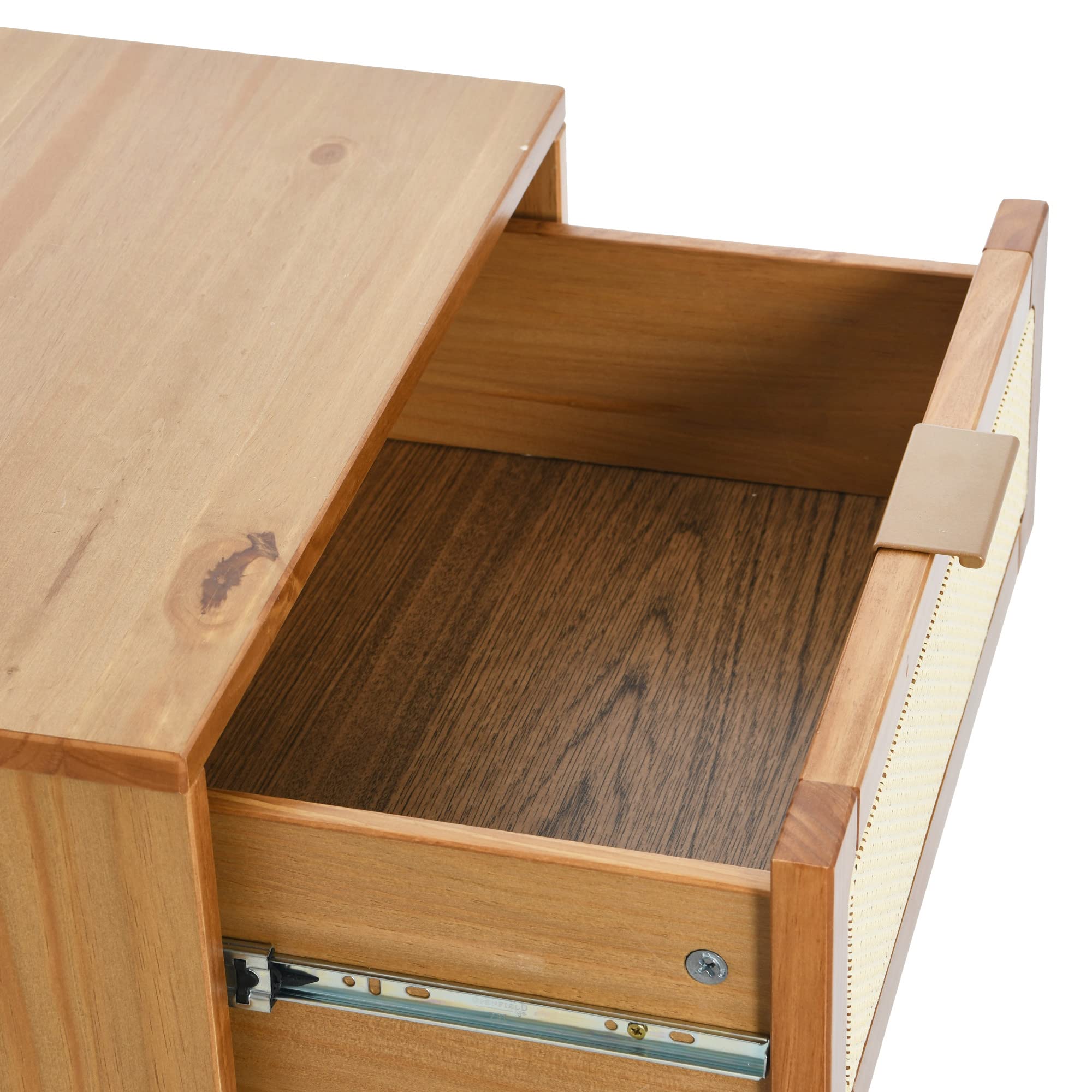 Creative Co-Op Crawford Solid Wood Nightstand with 2 Storage Drawers & Cane Detail - Light Brown Finish - Bedroom Furniture for Small Spaces, Modern Farmhouse Decor