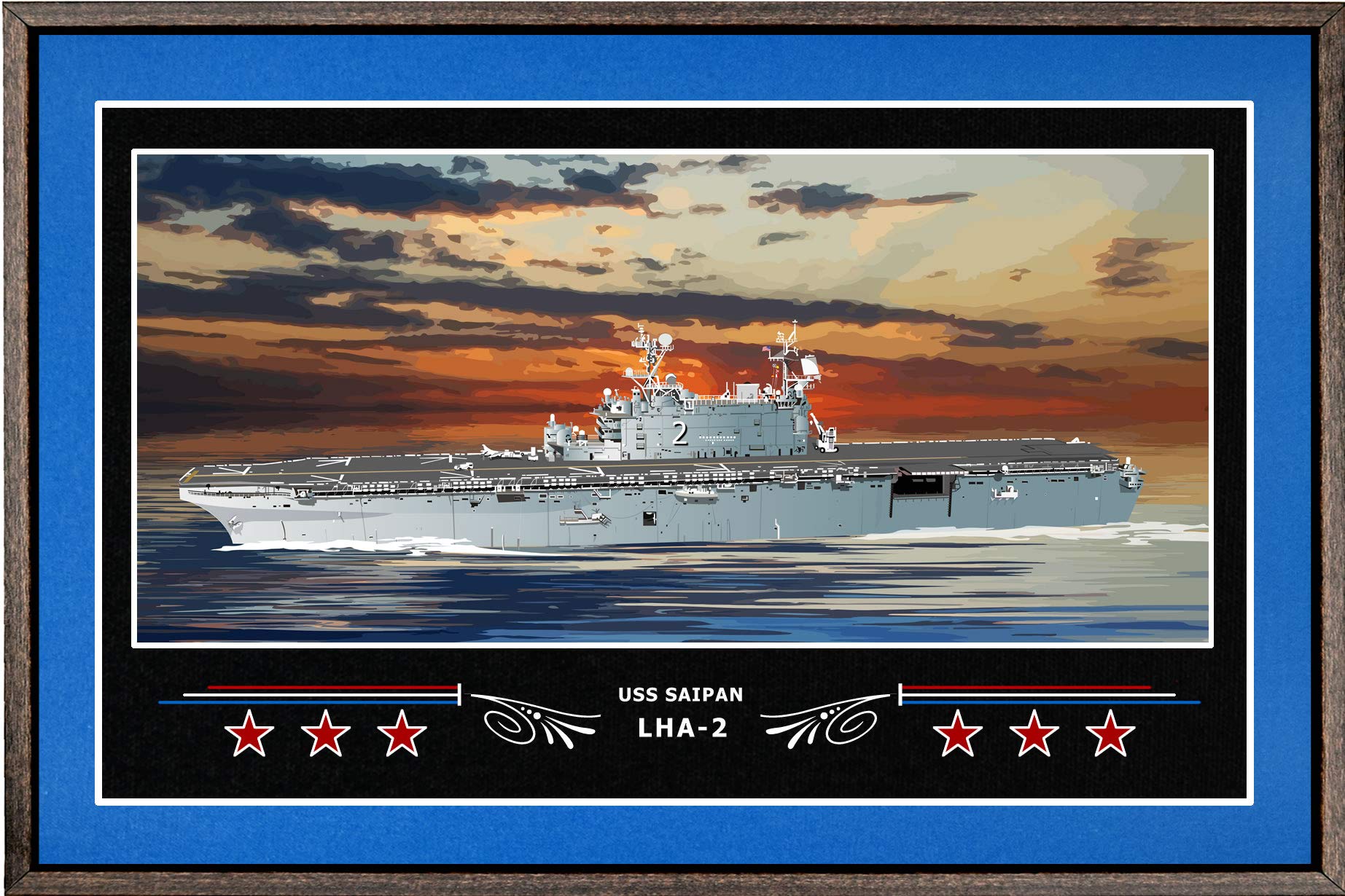 USS Saipan LHA-2 Navy Emporium Box Framed Canvas Art - Blue Military Wall Decor for Home, Office & Man Cave