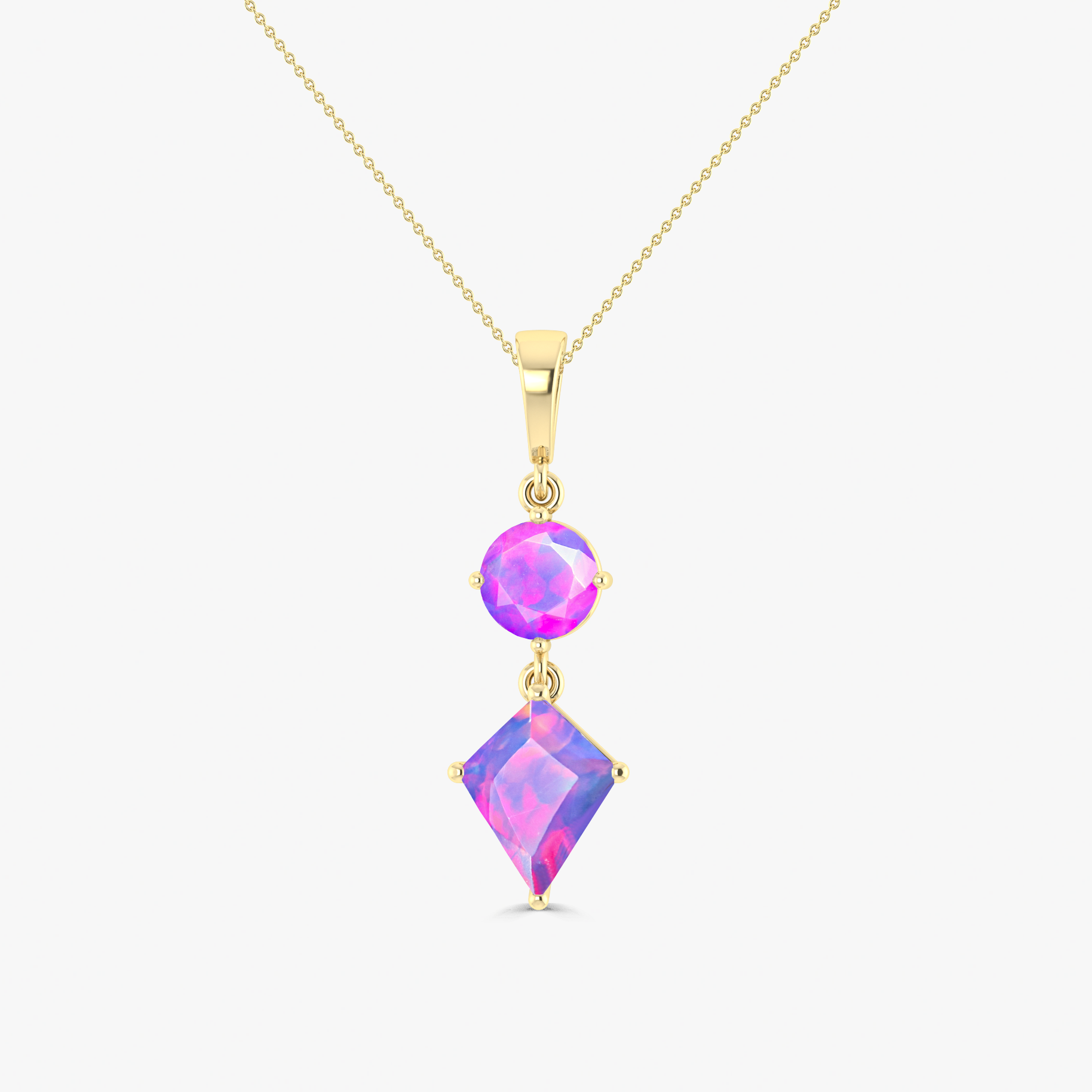Ethiopian Opal Pendant Necklace with Gold Chain - Elegant Kite & Round Fire Opal Jewelry for Women, Perfect for Parties, Weddings & Everyday Wear