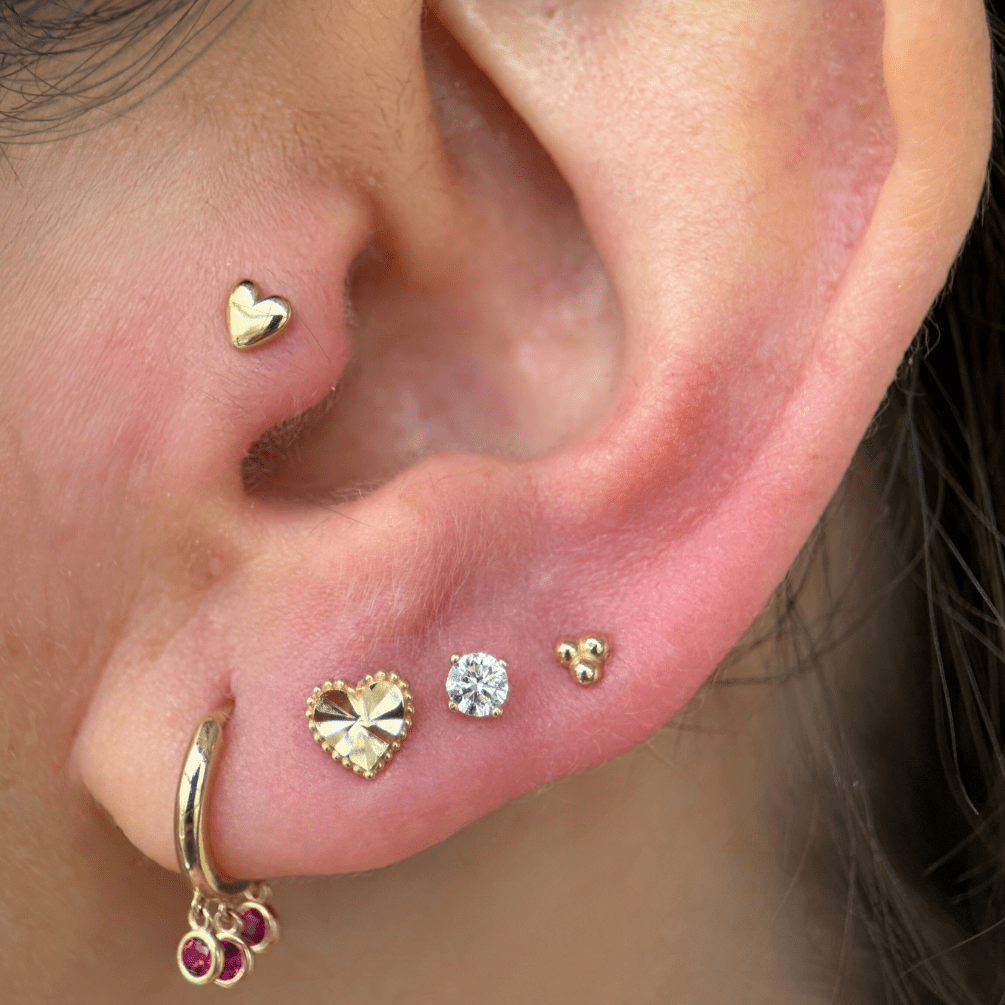 Minimalist Heart Flat Back Stud Earrings in Solid 14k Yellow Gold - Perfect for Everyday Wear, Gifts & Special Occasions
