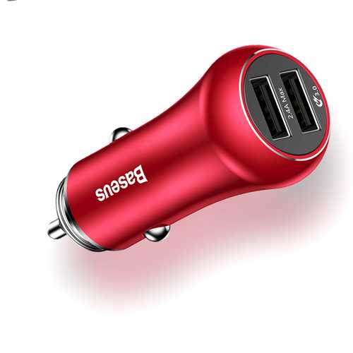 Baseus QC3.0 Fast Car Charger with Dual USB Ports (5V 2.4A) - Quick Charge Compatible for iPhone 8/X, Samsung S8, Xiaomi 6 - Perfect for Road Trips & Daily Commute