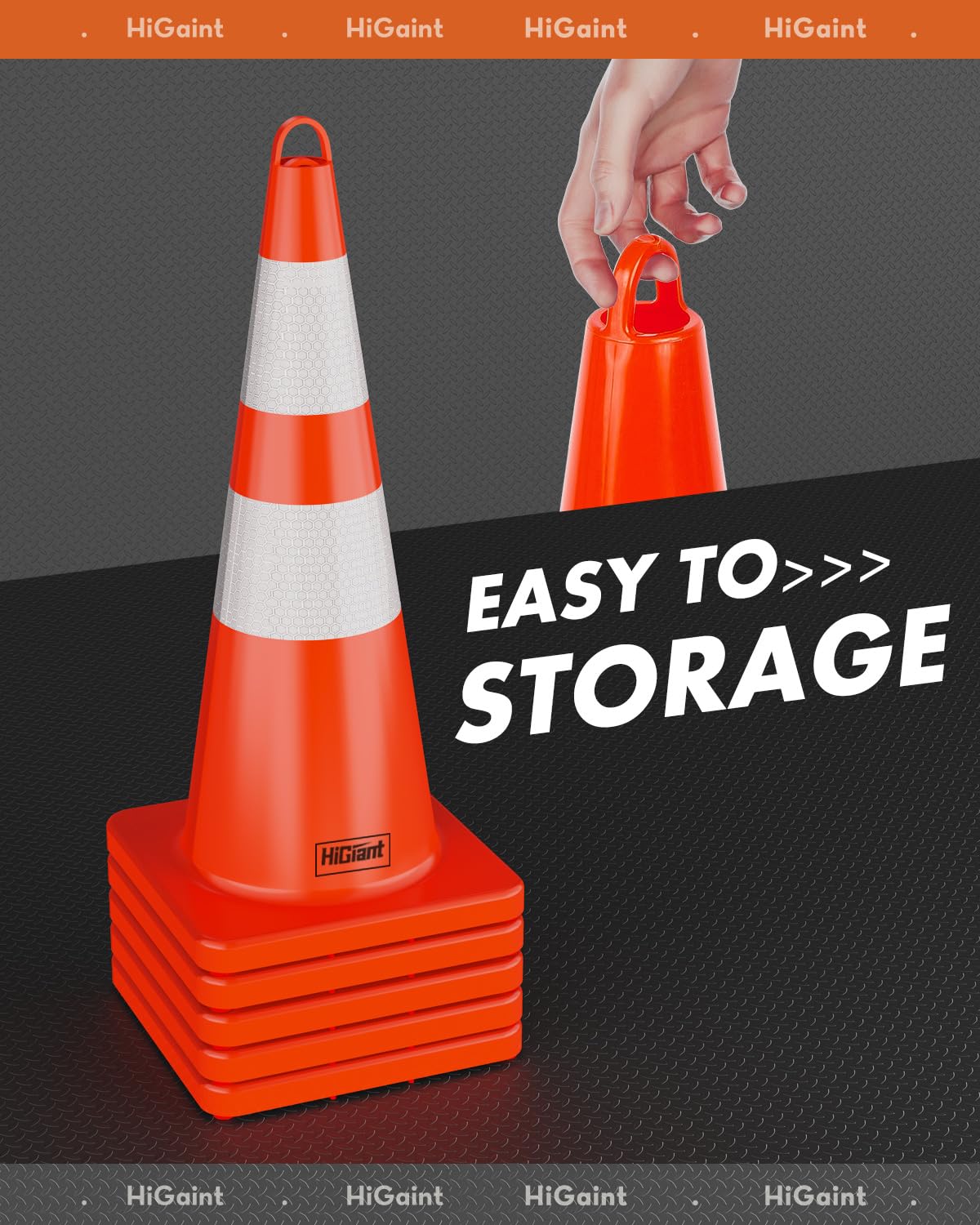 12 Pack HiGiant 28 Inch Reflective Traffic Safety Cones - Heavy Duty Orange PVC Road Cones for Construction, Parking Lots, Driving Training & Sports Events - Perfect for Road Work, School Zones & Emergency Situations