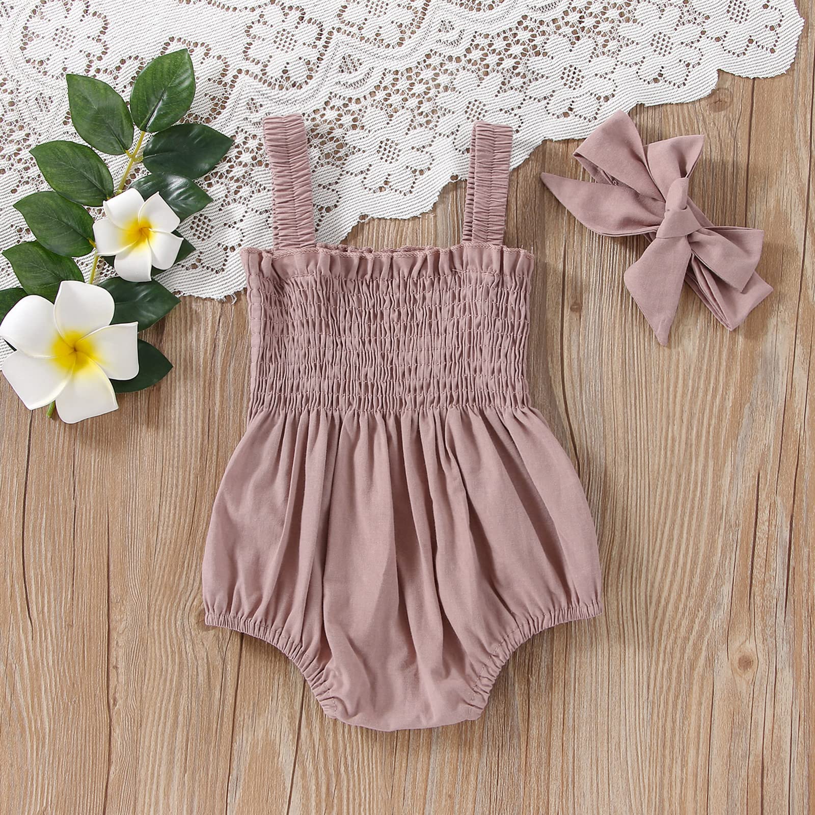 Newborn Baby Girl Sleeveless Halter Romper with Frill & Headband - Soft Cotton One-Piece Jumpsuit for Summer Outfits | Perfect for Photoshoots, Beach Trips & Birthday Parties