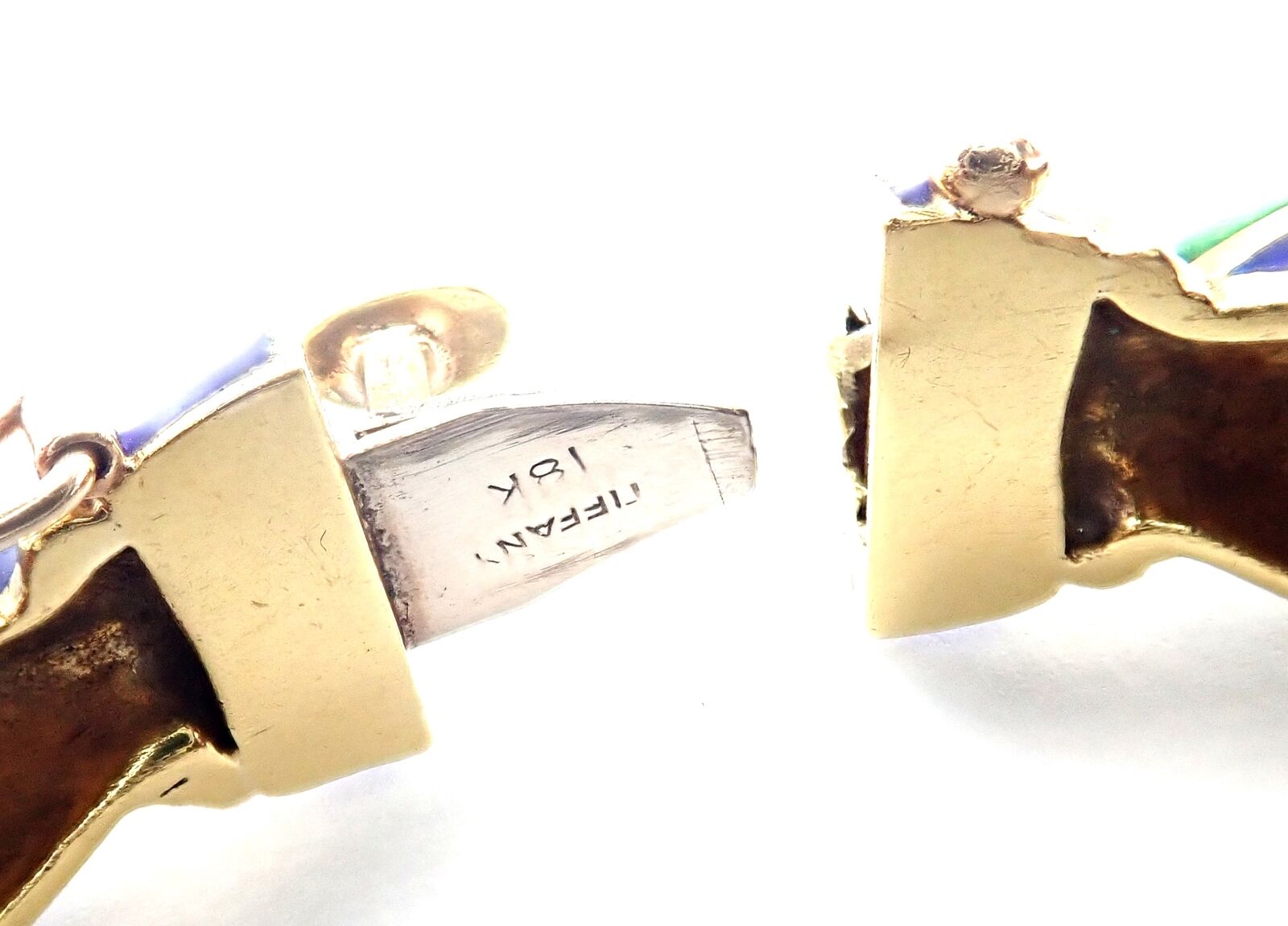 Authentic Vintage Tiffany & Co 18k Yellow Gold Enamel Bangle Bracelet with Green & Blue Design - Perfect for Weddings, Anniversaries & Luxury Gifts