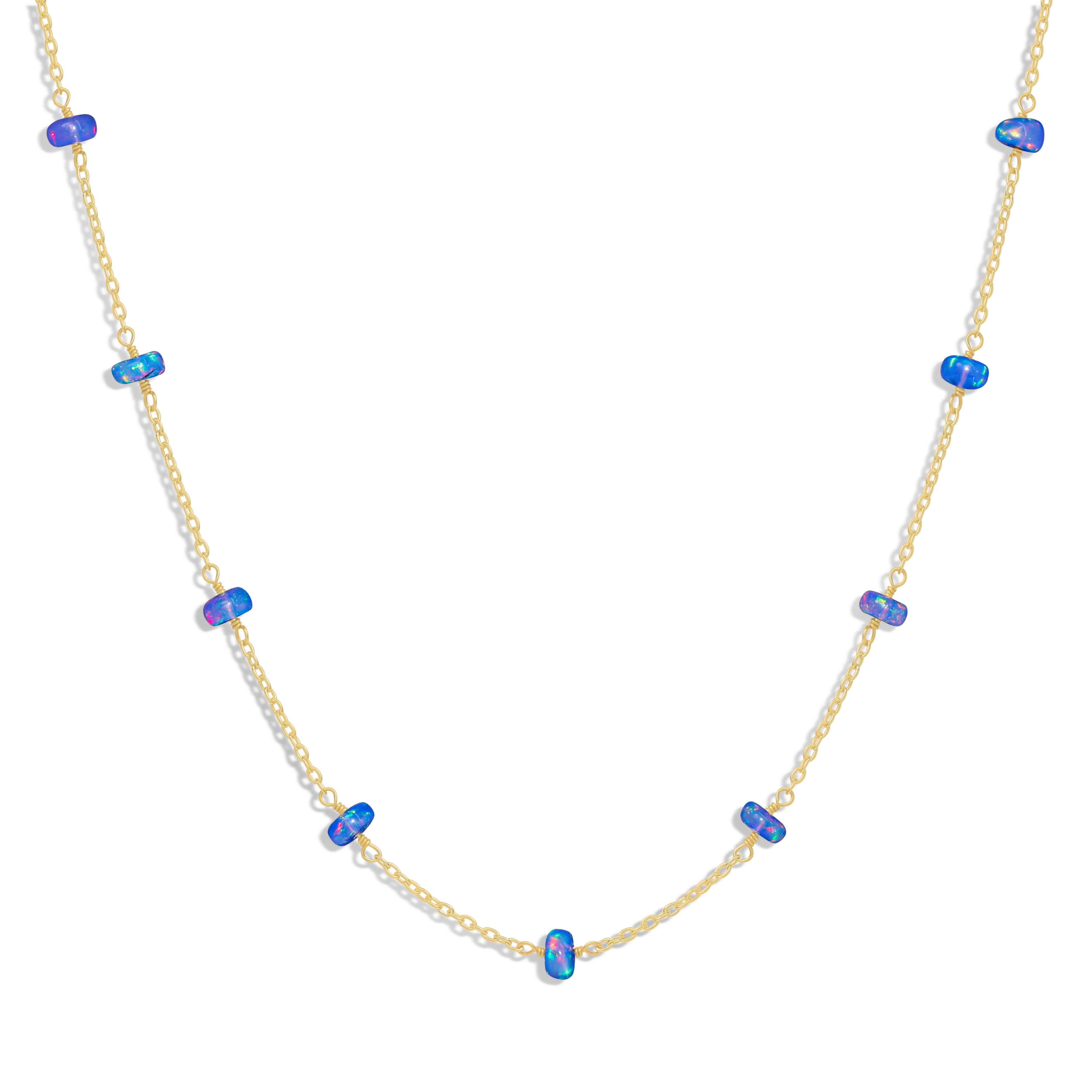 Natural Blue Opal Beaded Chain Necklace for Women - Elegant Boho Jewelry for Parties, Weddings & Everyday Wear