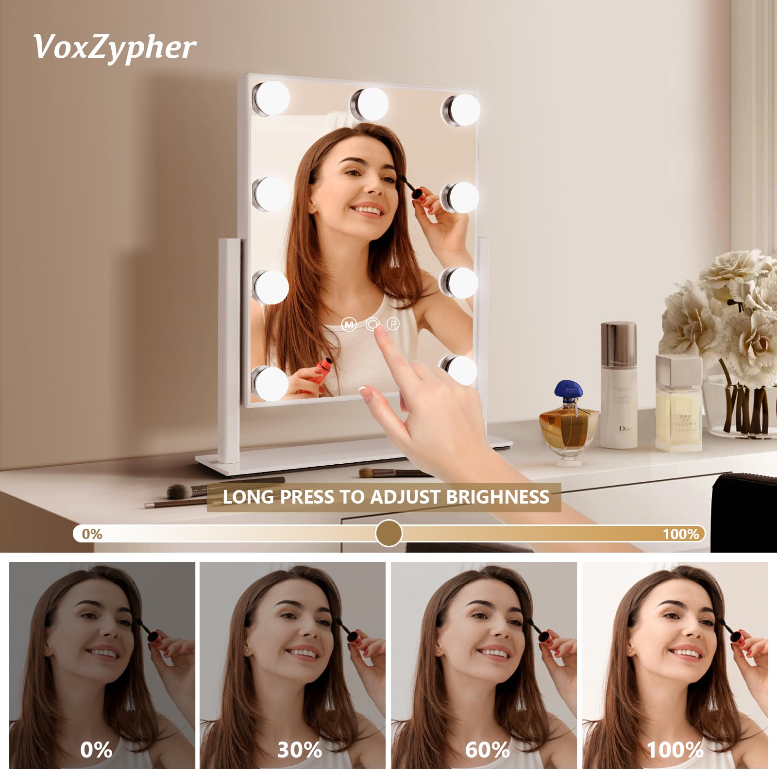 Hollywood LED Vanity Mirror with Touch Control - 9 Lights, 3 Colors for Makeup & Dressing Room