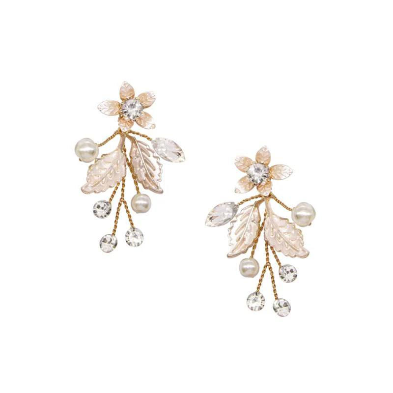Floral Vine Drop Earrings with Pearls & Crystals - Gold, Rose Gold, Silver Bridal Jewelry for Weddings, Parties & Special Occasions